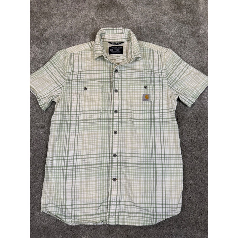 Carhartt Rugged Flex Green Plaid Short Sleeve Relaxed Fit Shirt TW5701-M Mens S